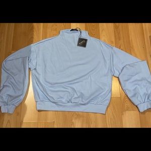 Light Blue Pullover Mock Neck Plain Sweatshirt